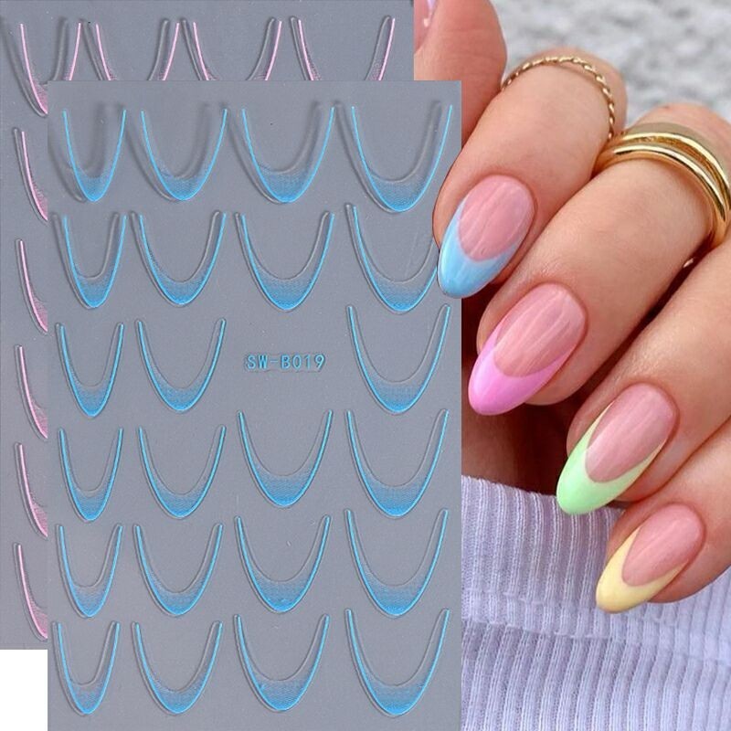 French Tips Nail Art Stickers Classic French Black White Red Blue Pink 5 Colors