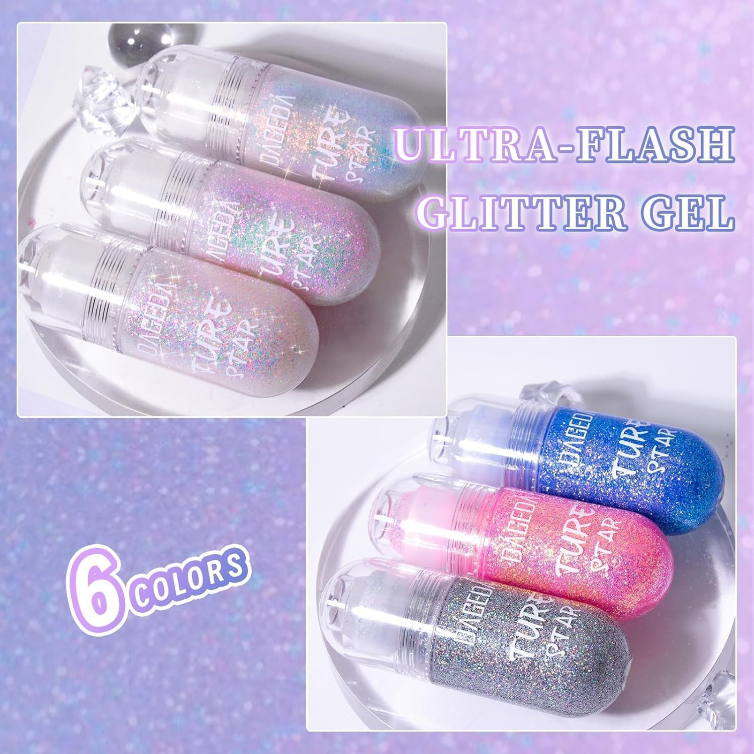 Body Glitter Gel, Roll-On Face Glitter for Mermaid Makeup Festival Rave Accessor