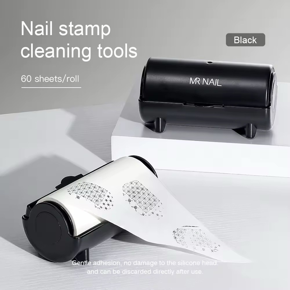 MR NAIL Nail Stamp Cleaning Tool Green Pink Black, Enclosed Dust Cover