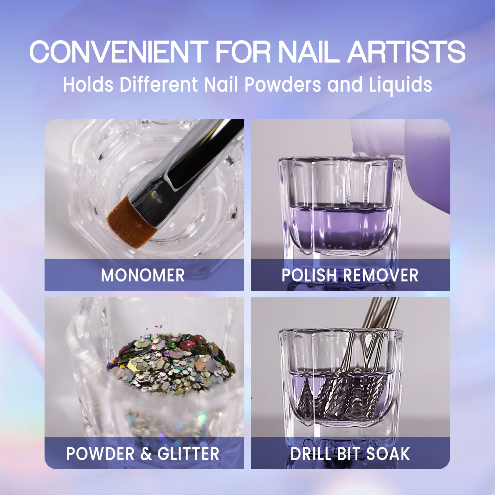 4 Pieces Beauticom Acrylic Liquid Powder Nail Art Dappen Dish Glass Crystal Cup