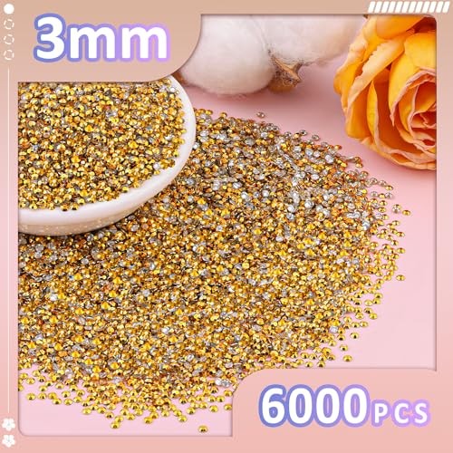 6000Pcs Resin Jelly Rhinestones with 1Pcs 10ml 3mm A04-Copper Gold with Glue