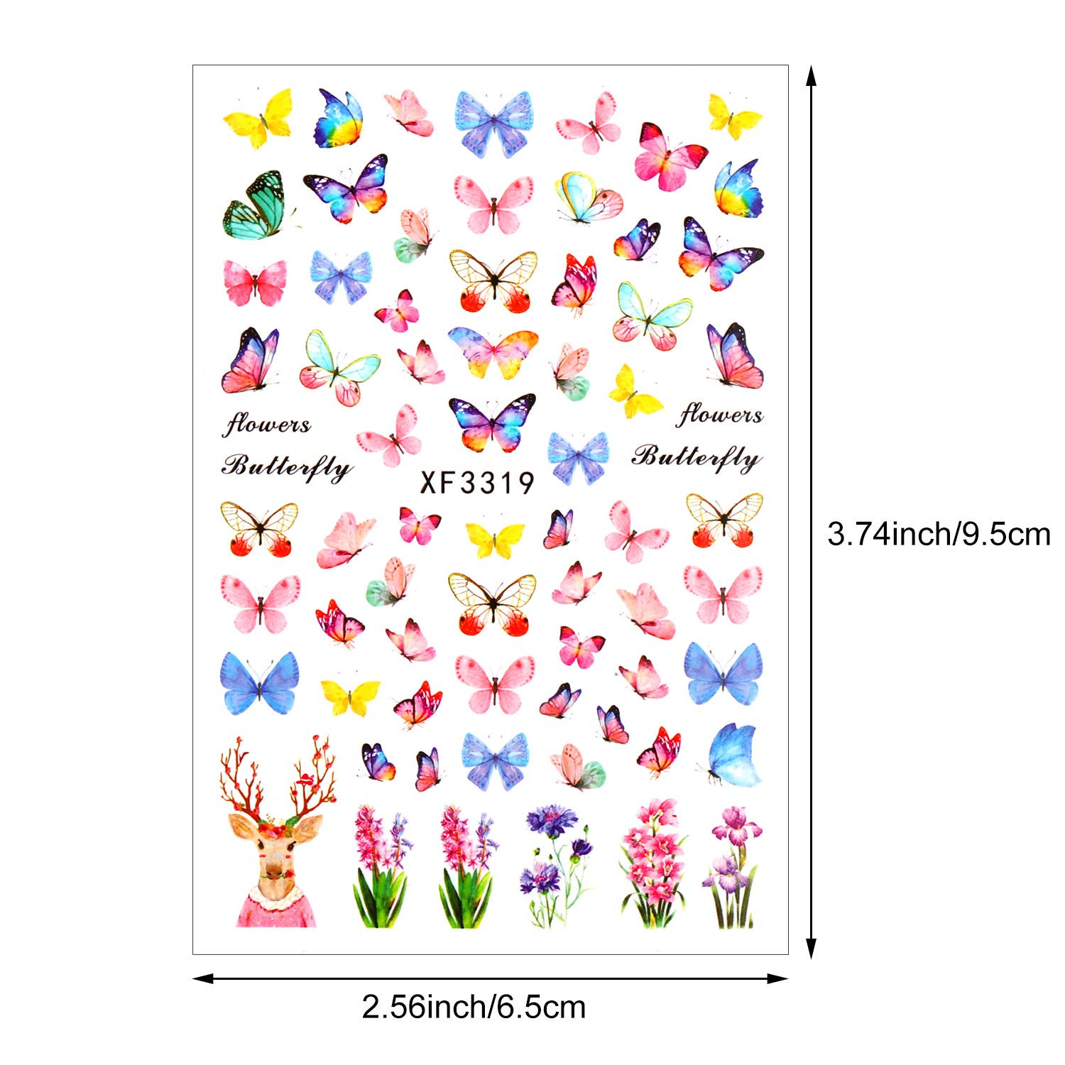 24 Sheets Colorful Butterfly Flower Nail Stickers – Mixed Design Self-Adhesive N