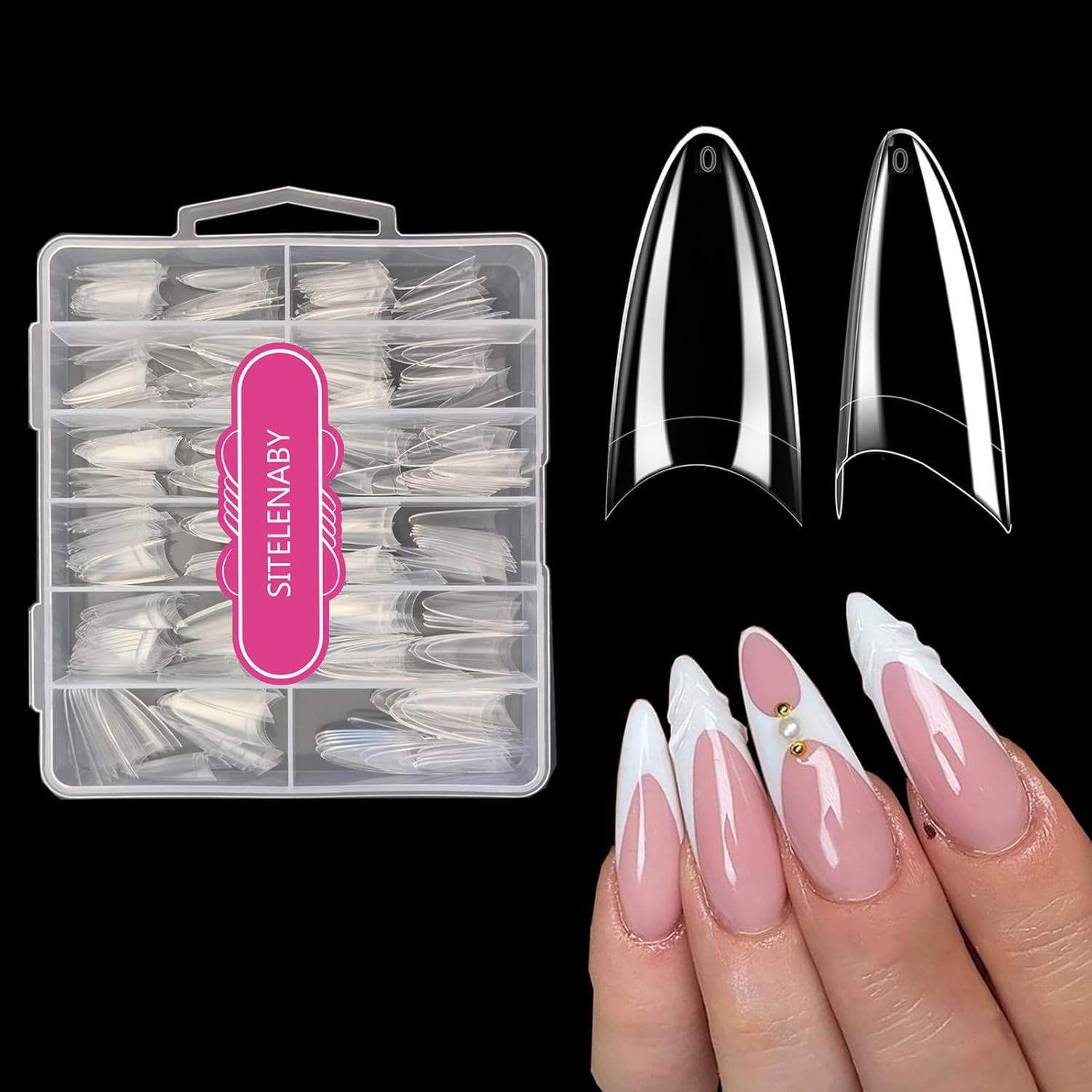 Long Almond Nail Tips,300Pcs Soft Gel Pre-Shaped Acrylic Nail Tips X Half Cover