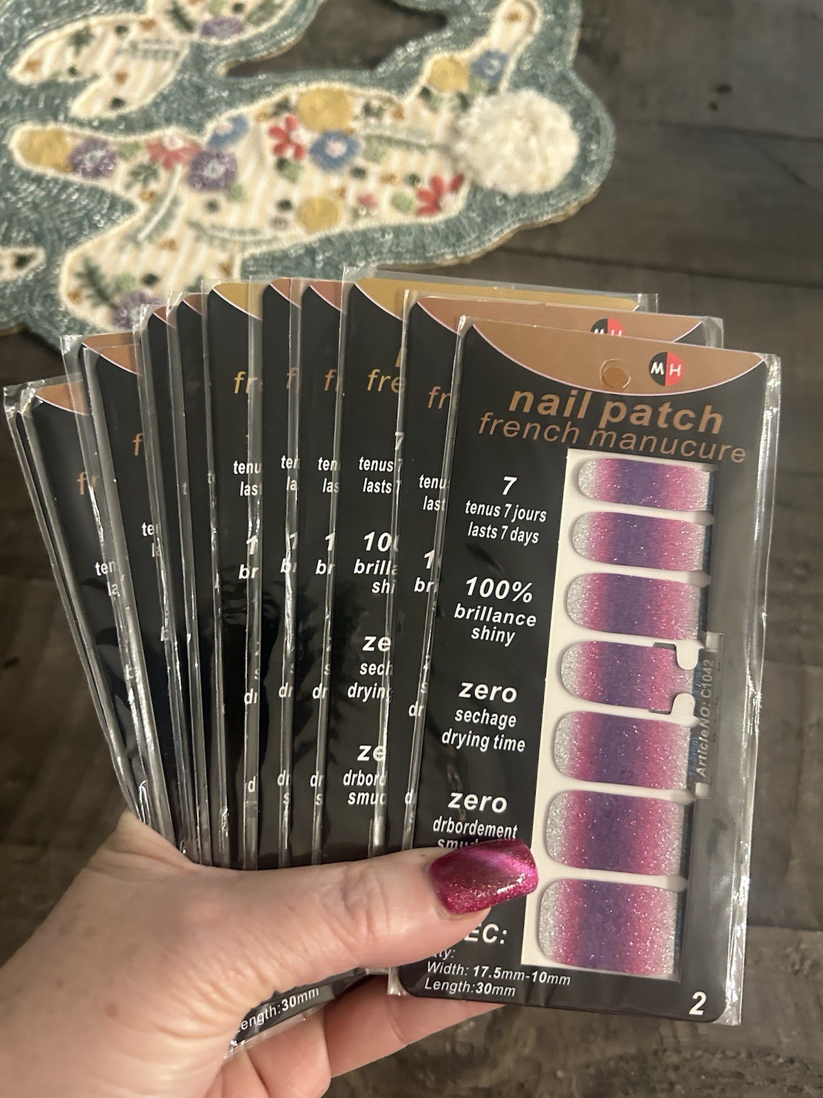 Nail Patch French Manicure Polish Stickers Last 7 Days 13 Different Sets Glitter
