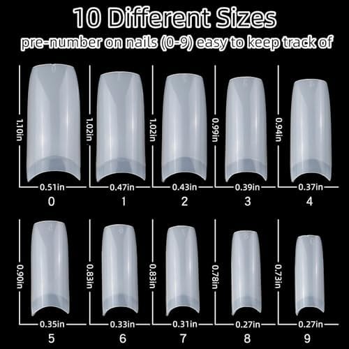 1000pcs Clear and Natural Acrylic Nail Tips,10 Size French Nail Tips For Acrylic