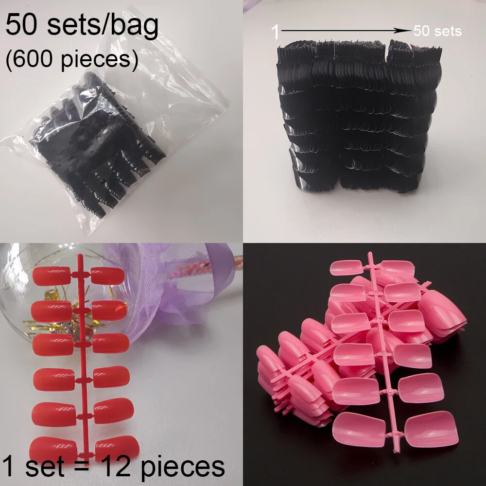 600pcs/pack Full Cover Acrylic Nail Tips Square Shape False Nail Tips 10