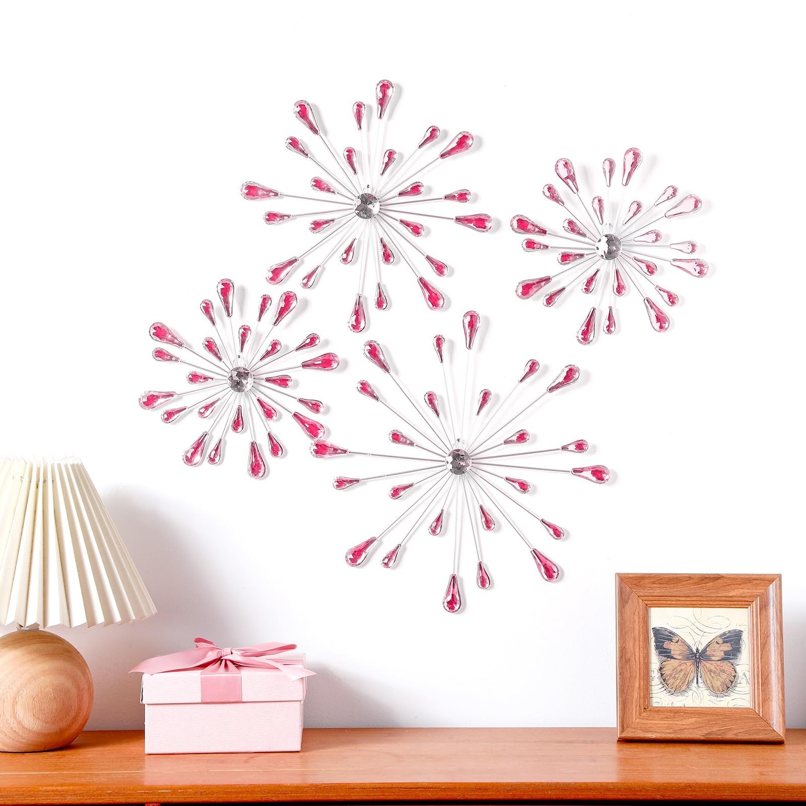 Hicarer 4 Pcs Starburst Wall Decor Bling Wall Art Crystal Teardrop 3D Hanging…