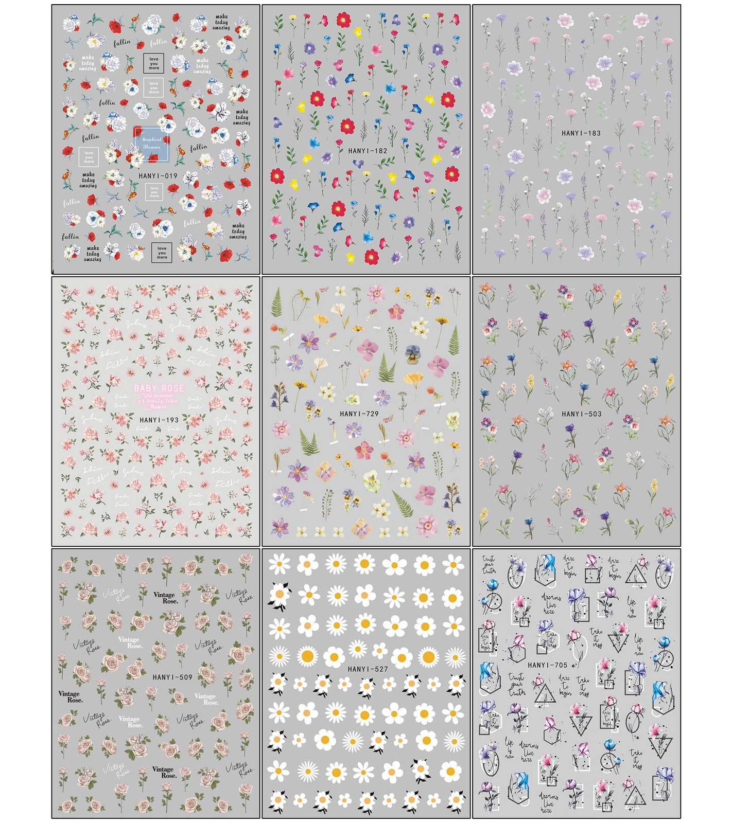 9 Sheets Spring Flower Nail Art Stickers Decals Self-Adhesive Pegatinas Uñas …