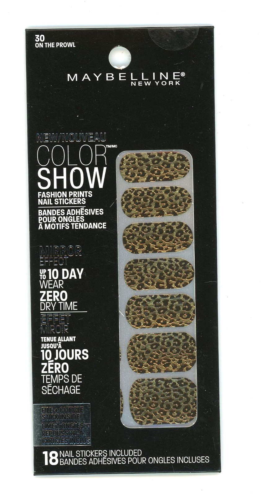 10 days 18 Fingernail Stickers #30 On The Prowl File & Cuticle Stick MAYBELLINE