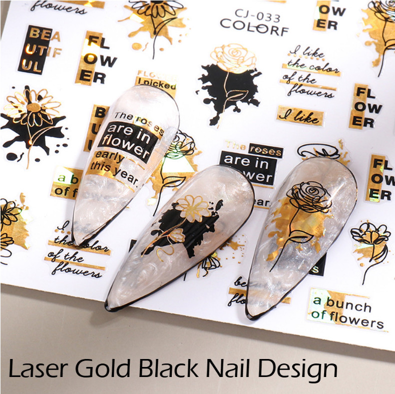 3D Nail Art Sticker Holographic Flower Clover Abstract Face Letter Slider NS18