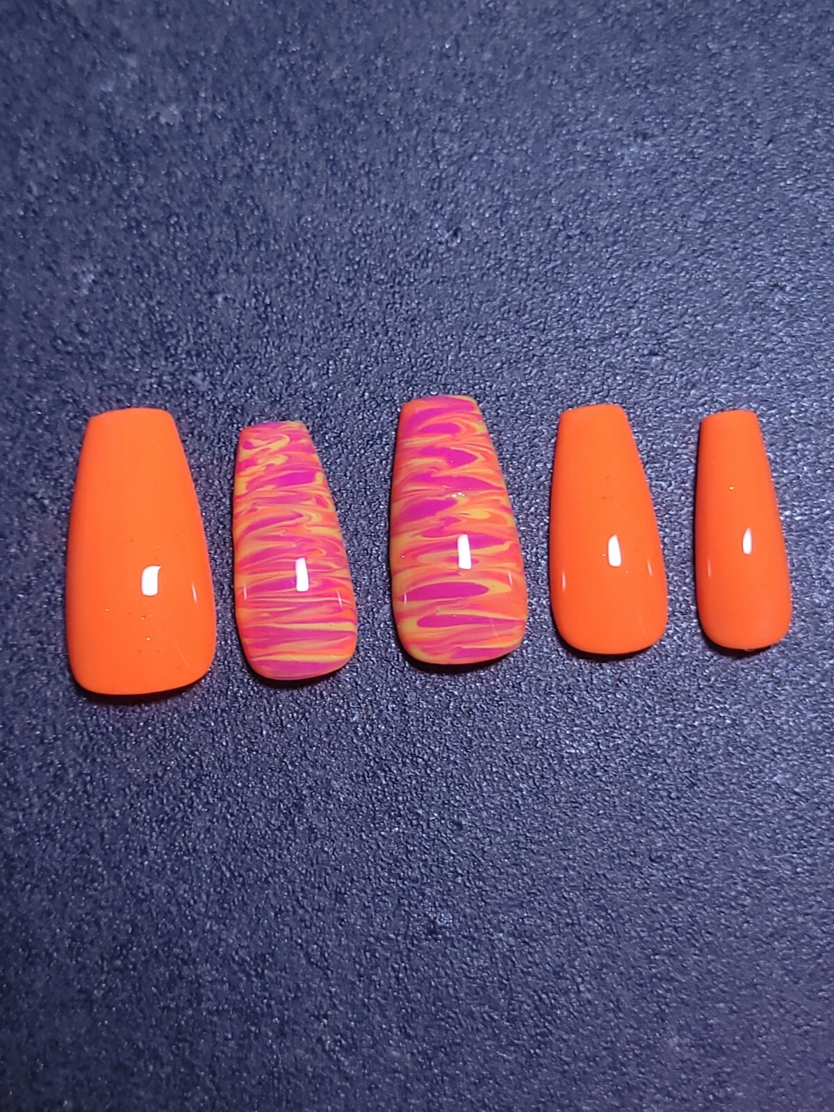 Custom Gel Press on Nails fake nails Handmade 10 pc set LARGE Neon Orange Pink