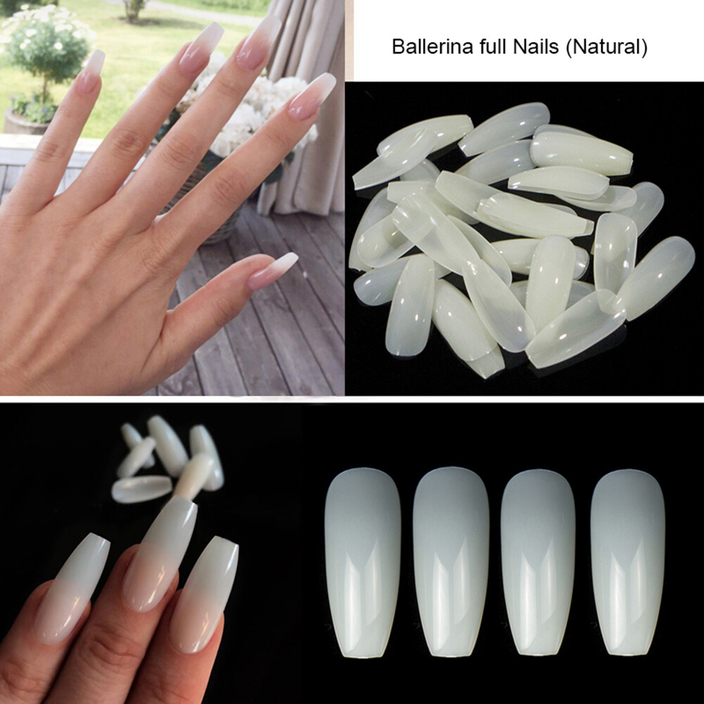 500pcs Ballerina Nail Art Tips Transparent/Natural False Coffin Fake Art Tips