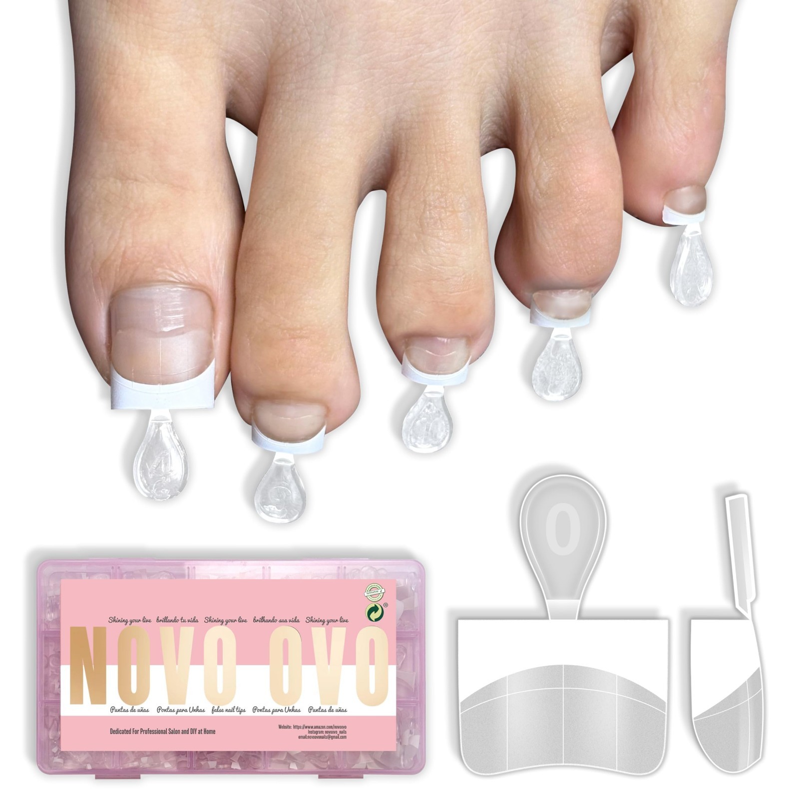 White French Tip Half Cover Toe Nail Tips – Clear Soft Gel, Sharp Square, 240 Pc