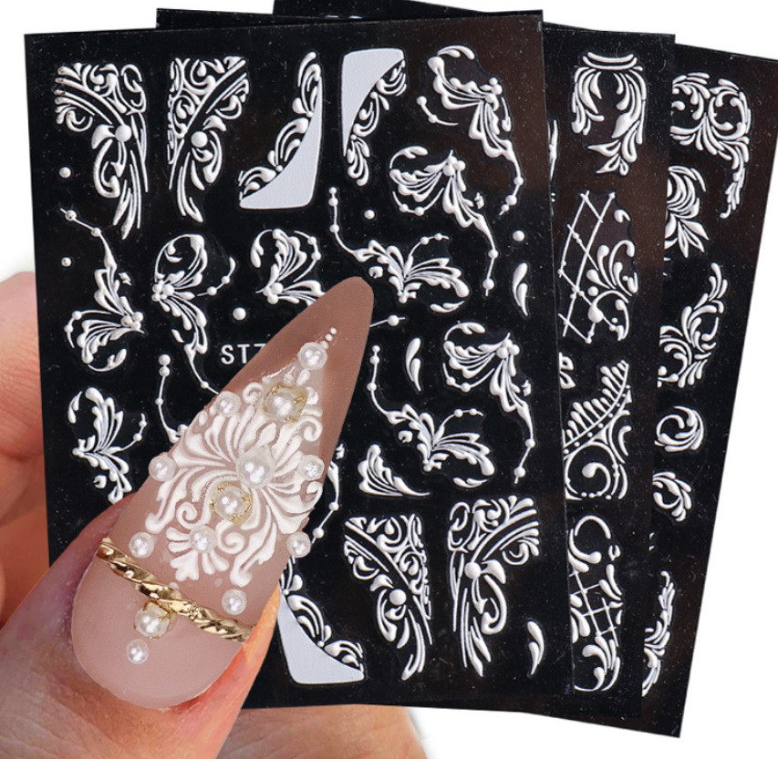 5D Embossed Christmas Snowflakes Tulip Flowers Heart Bear Nail Stickers Peel Off
