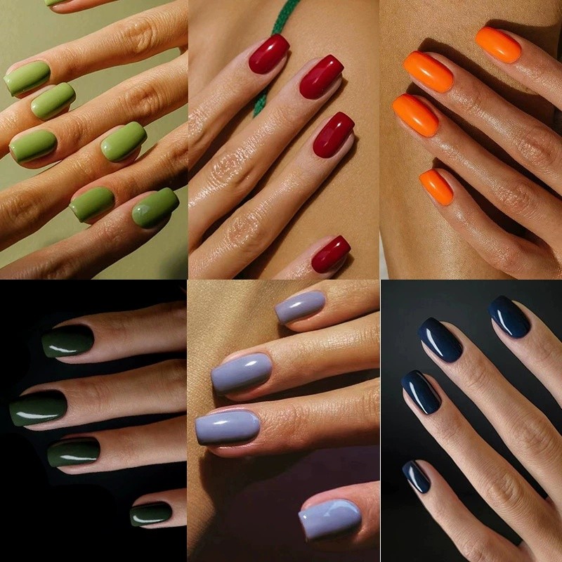 24Pcs Glossy Nude Square Press On Nails Full Cover False Nails Reusable