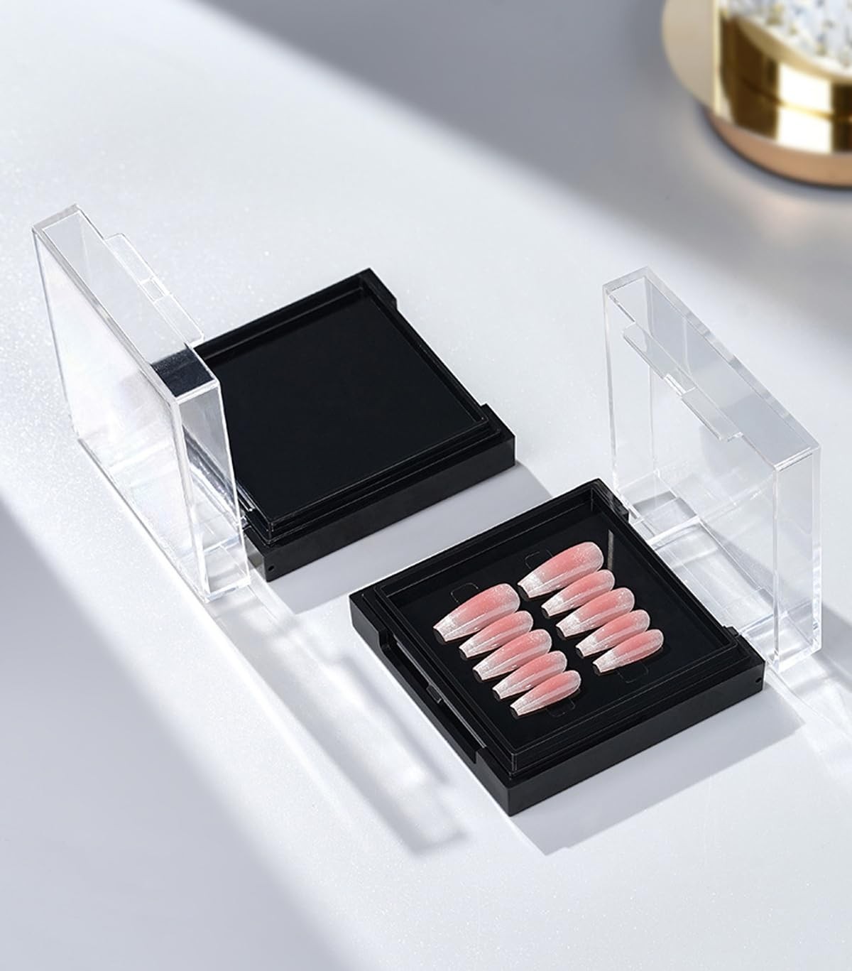 3Pcs Modern Double Layer Acrylic Press-On Nail Storage , Black (8*8*2.6cm/3.1…