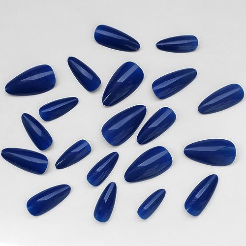 240pc Almond Press on Nails Medium Length Blue Fake Nail Tips Full Royal Blue