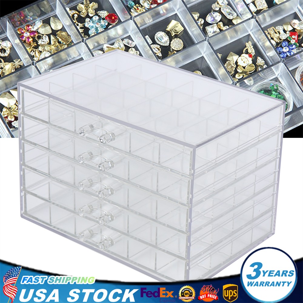 5 Layers Nail Art Supplies Display Organizer 120 Grids Nail Art Storage Box