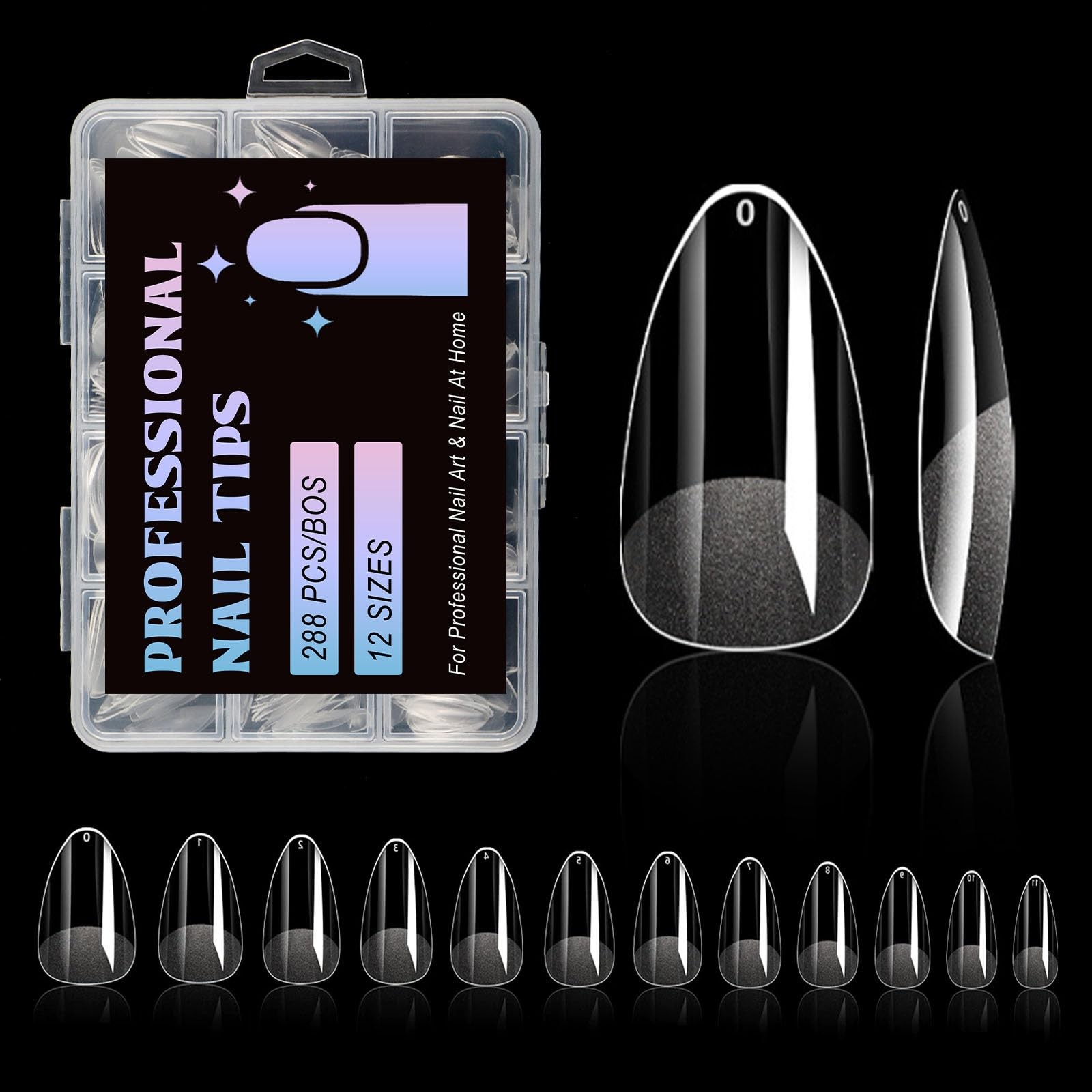 Lsnisni Short Almond Nail Tips, 288PC Gel Acrylic 0-11, BS-14