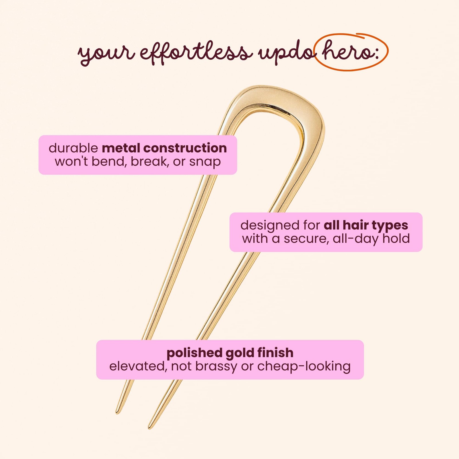 Cobana French Hair Pin – 5” Gold Metal for 1 Count (Pack of 1),