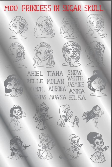 Mundo de Unas Disney Princess in Sugar Skull Nail Stamping Plate