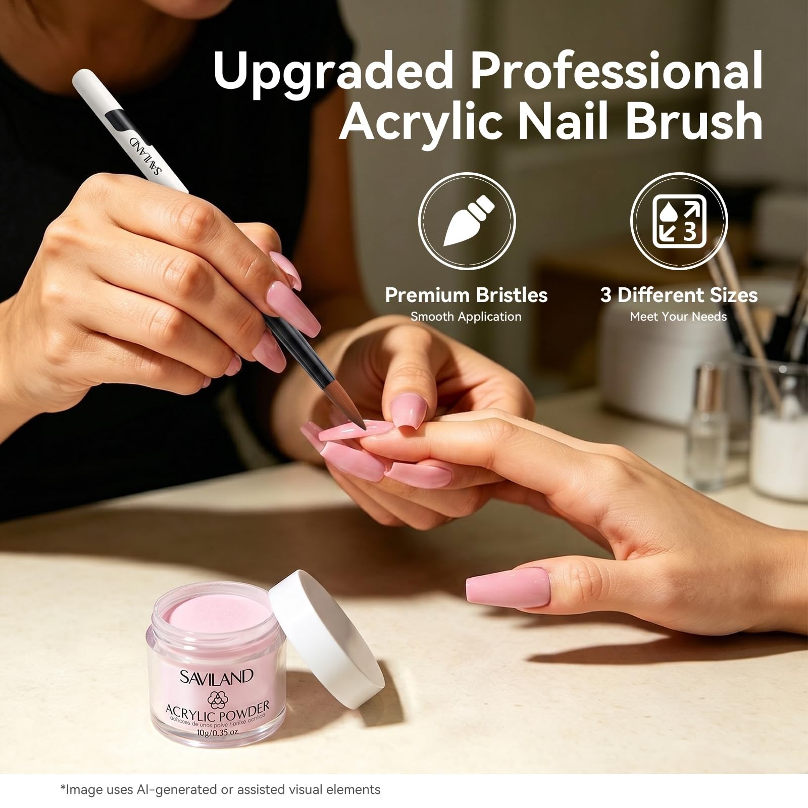 Saviland 3pcs Acrylic Nail Brush Set, Size 8/10/14 1A-Size 8/10/14, 1A-White