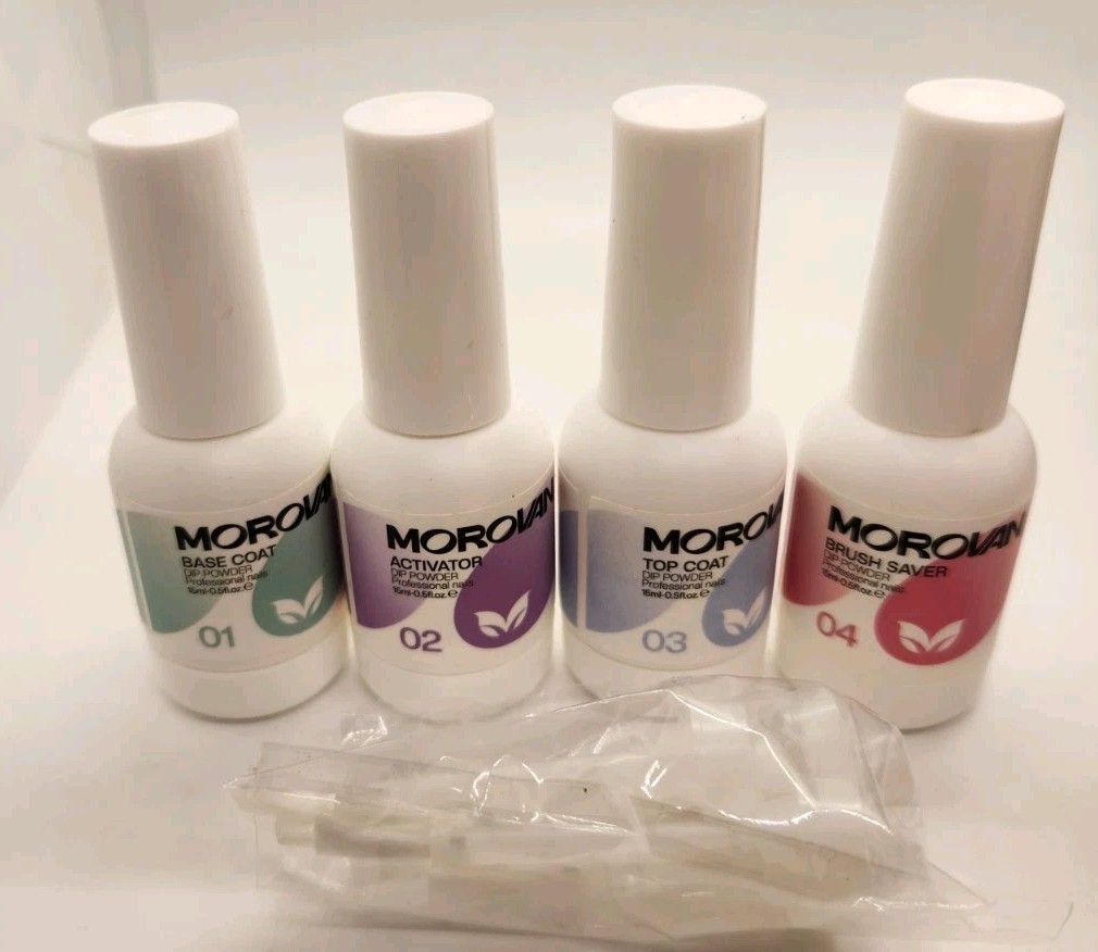 Morovan Dip Powder Liquid Set with Activator Base Top Coat and Dipping Powder…
