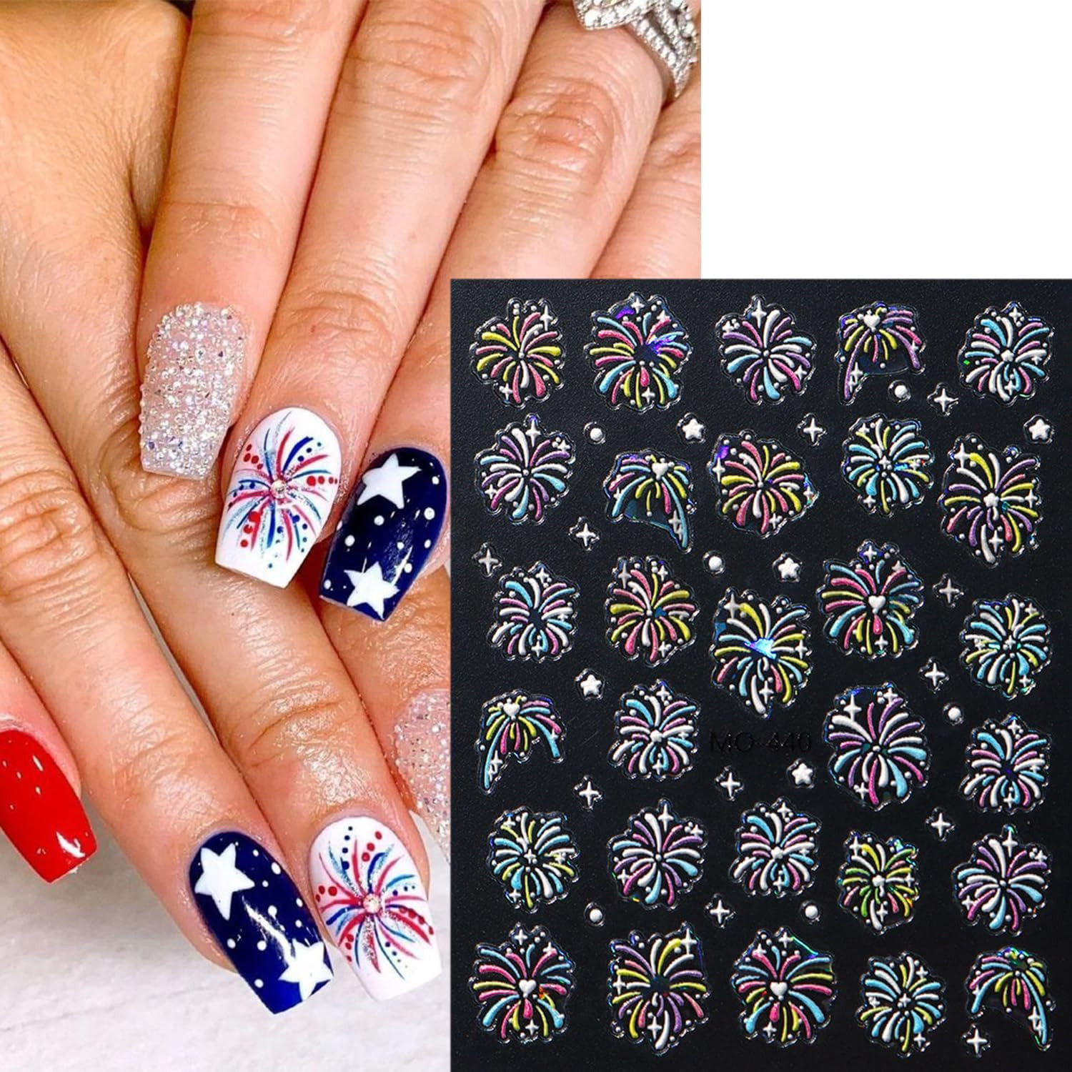 3 Sheets 4Th of July Nail Decals for Nail Art 5D Embossed Nail Art Stickers