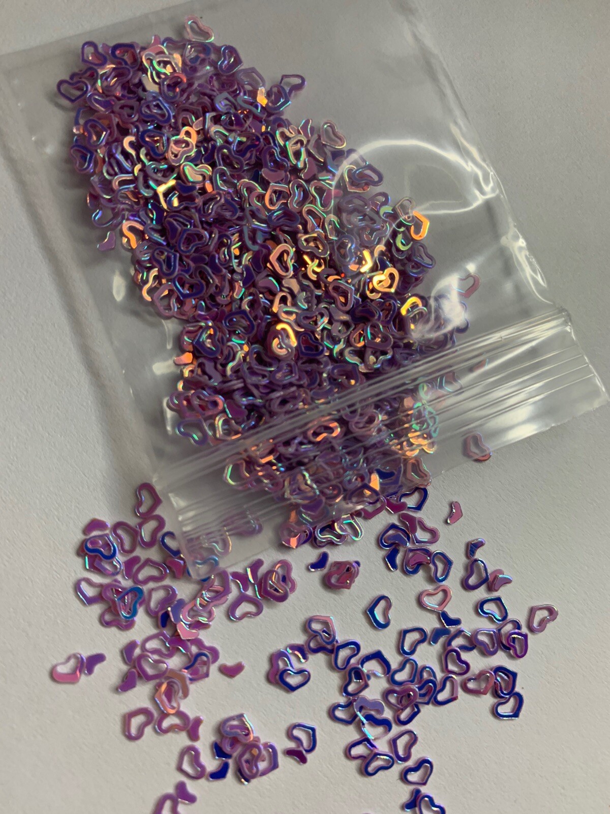 Valentine’s Holographic Purple Hollow Heart Glitter | 1 TSP | Nail Art & Acrylic
