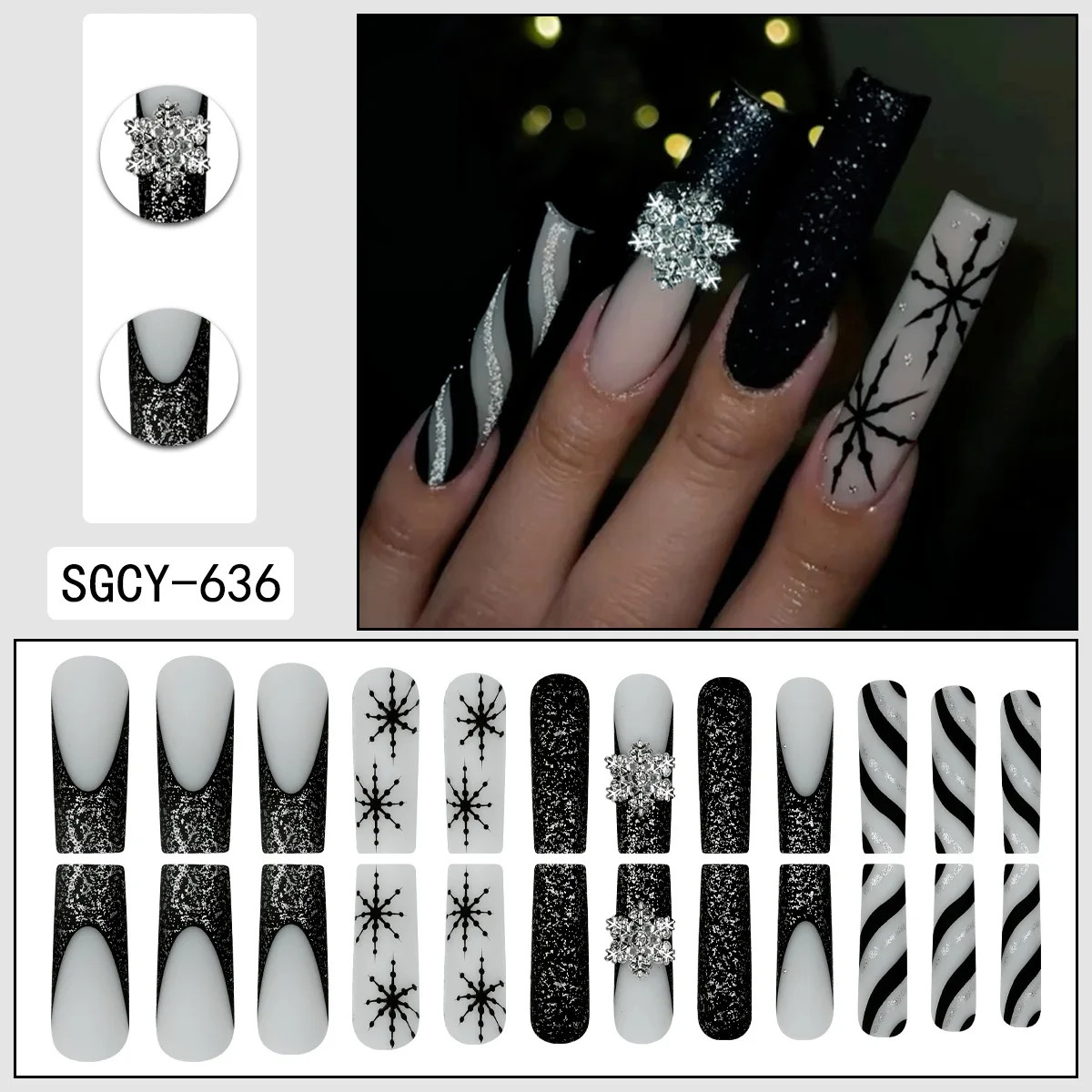 24Pcs Christmas Red Bow Snowflake Coffin Ballet Press On Nails