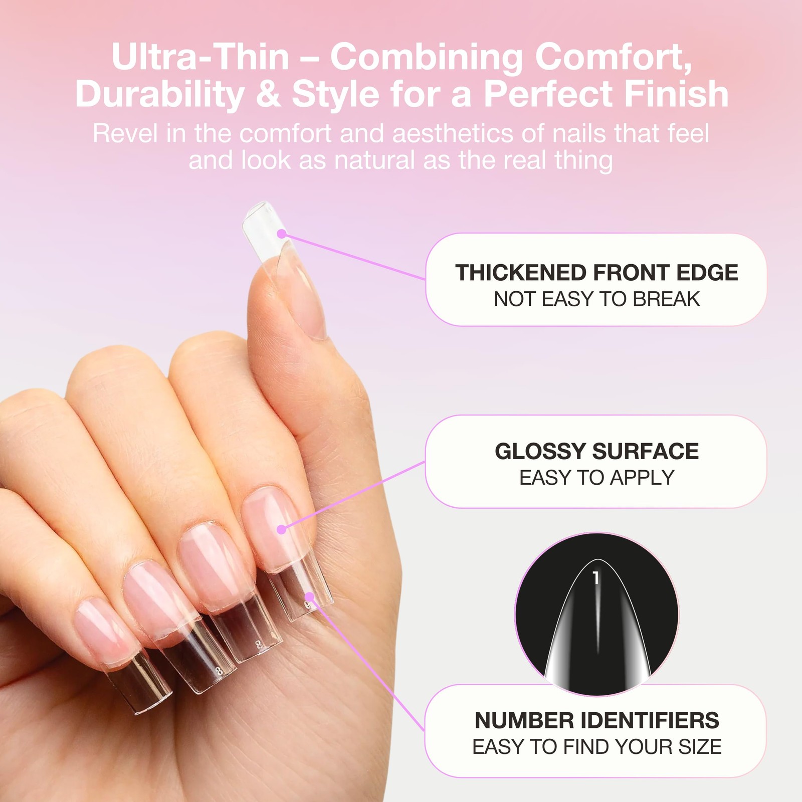 Sculpted Medium Square Nail Tips 420Pcs, Soft Gel 14 Sizes