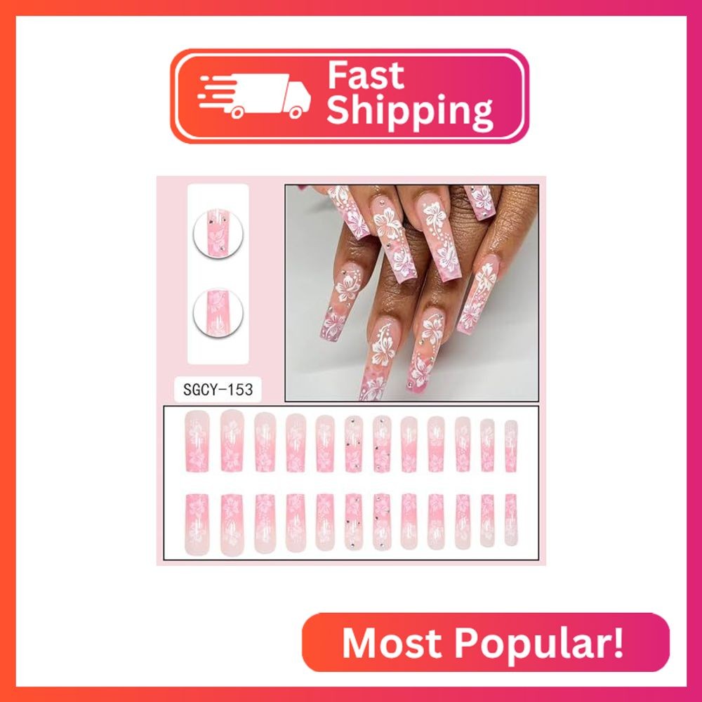 Press on Coffin Nails Long Length Glossy Full Cover Acrylic Extra Long Square Fa
