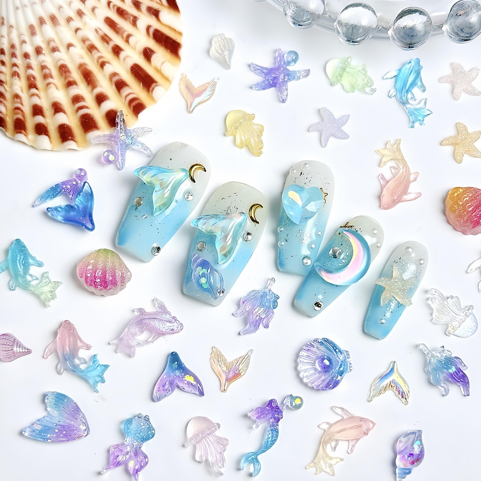 CnSybaris 200PCS Ocean Nail Resin Charms Silver