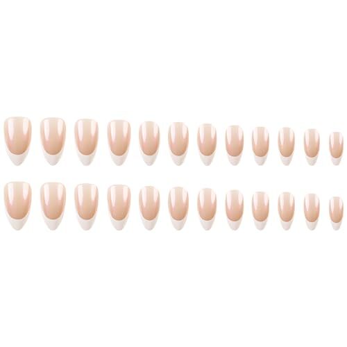 SINSEN Almond French Tip Press on Nails Medium Fake Nails White French style3