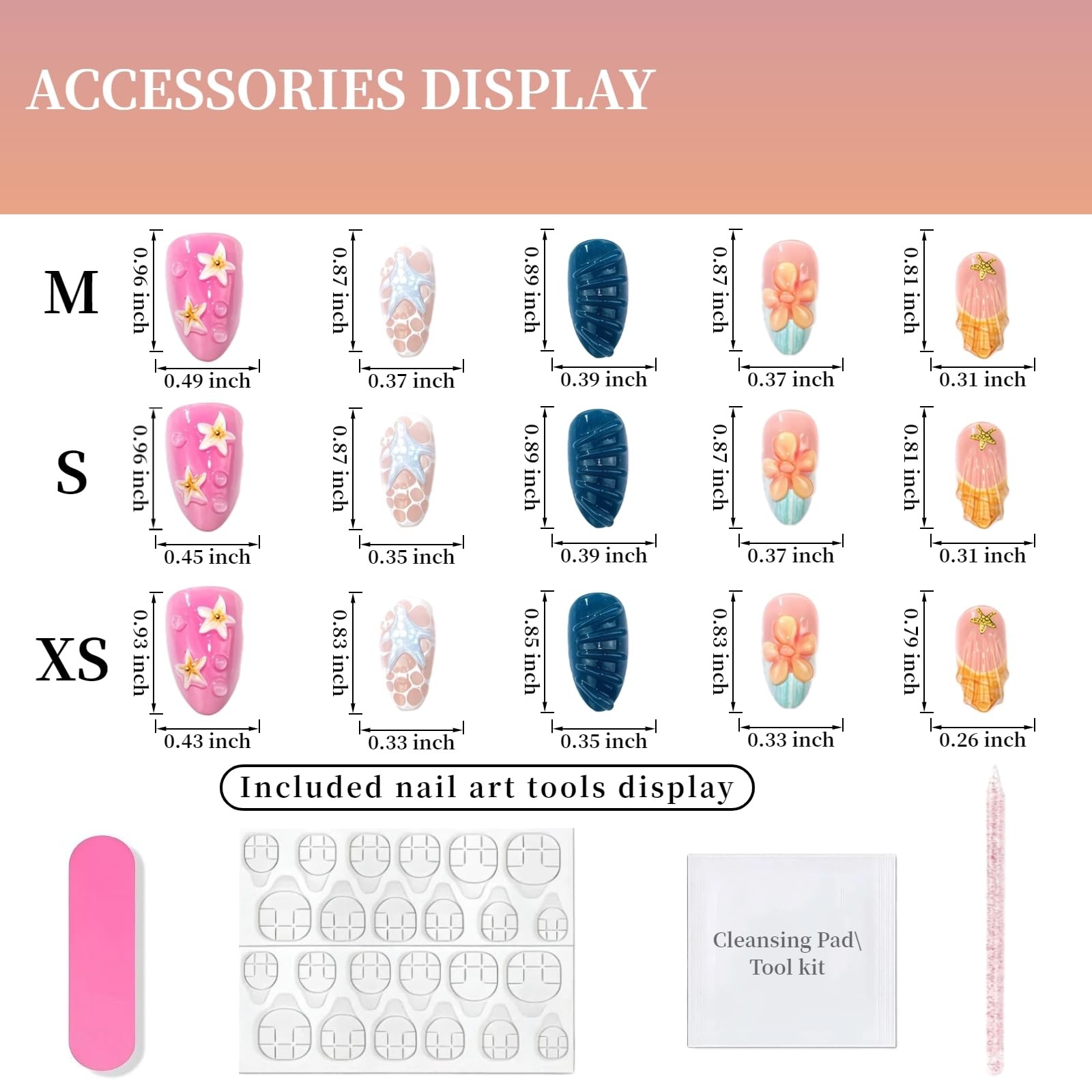 Tephrent French Tip Press on Nails Medium Almond Beach Flowers