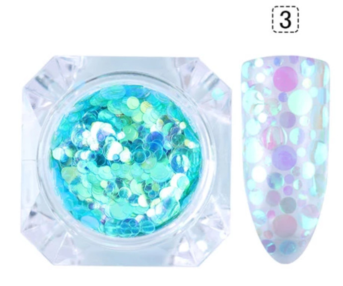 ROUND GLITTER NAIL SEQUINS Transparent Mermaid Effect Aurora Paillette Confetti