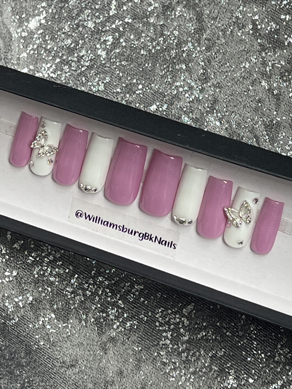 🔥 CUSTOM Gel Press On Nails, Lilac W BLING 10p set FULL SET W Kit BUTTERFLY