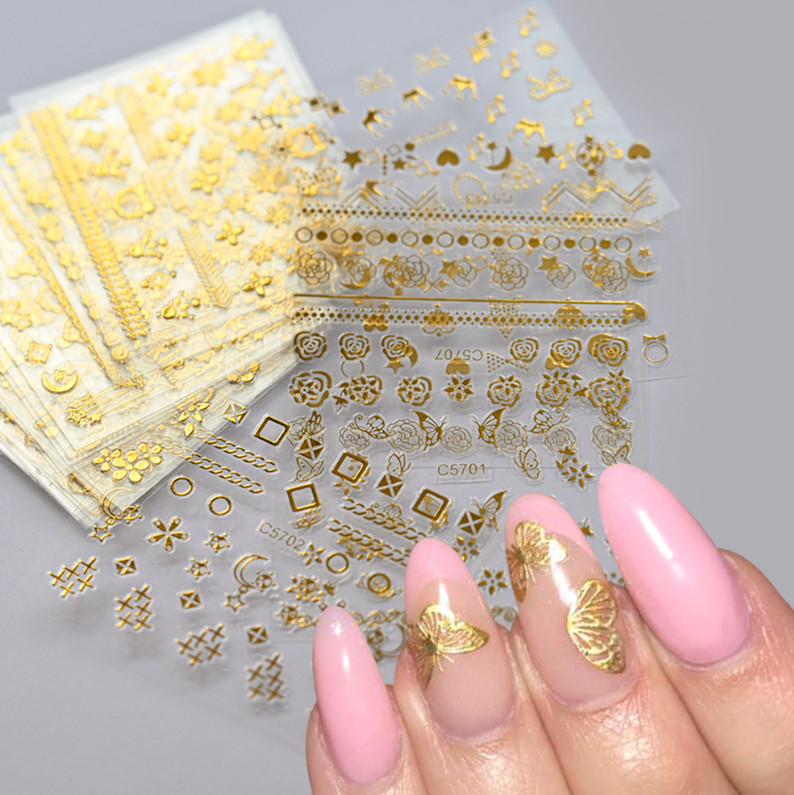 10Pcs 3D Gold Lace Flower Butterfly Nail Art Stickers Charms Decoration Manicure