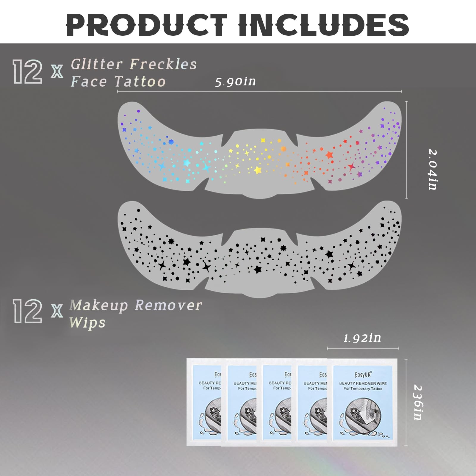 12pcs Holographic Multicolor Glitter Freckles Face Tattoo, Waterproof Sparkle…