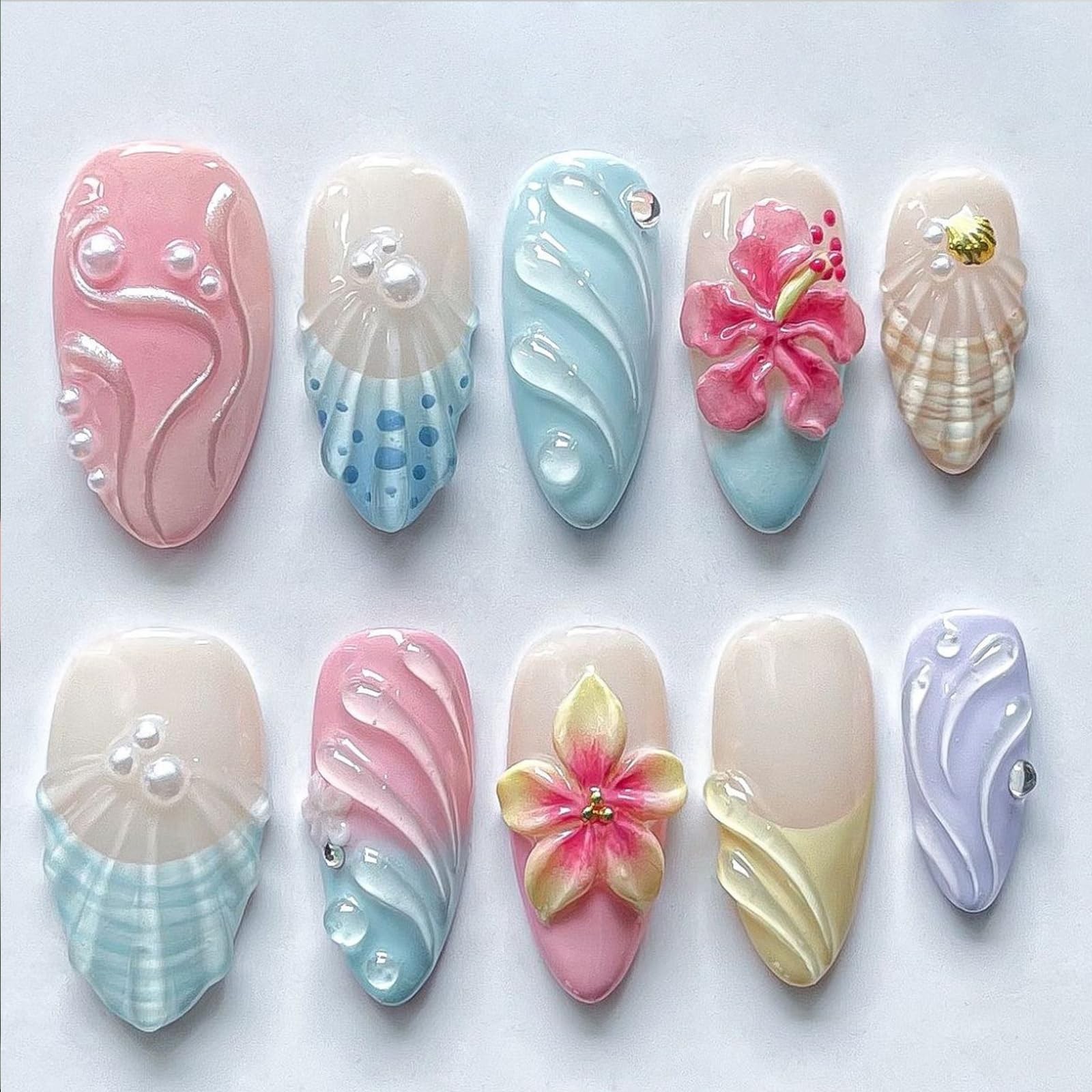 24Pcs Autumn Press on Nails Medium Almond Fake Nails Ripple Rhinestones -16