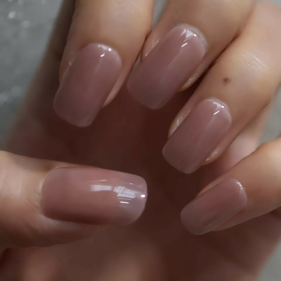 24 Square Nude Glaze Press on nails kit Glue on jelly tan clear taupe