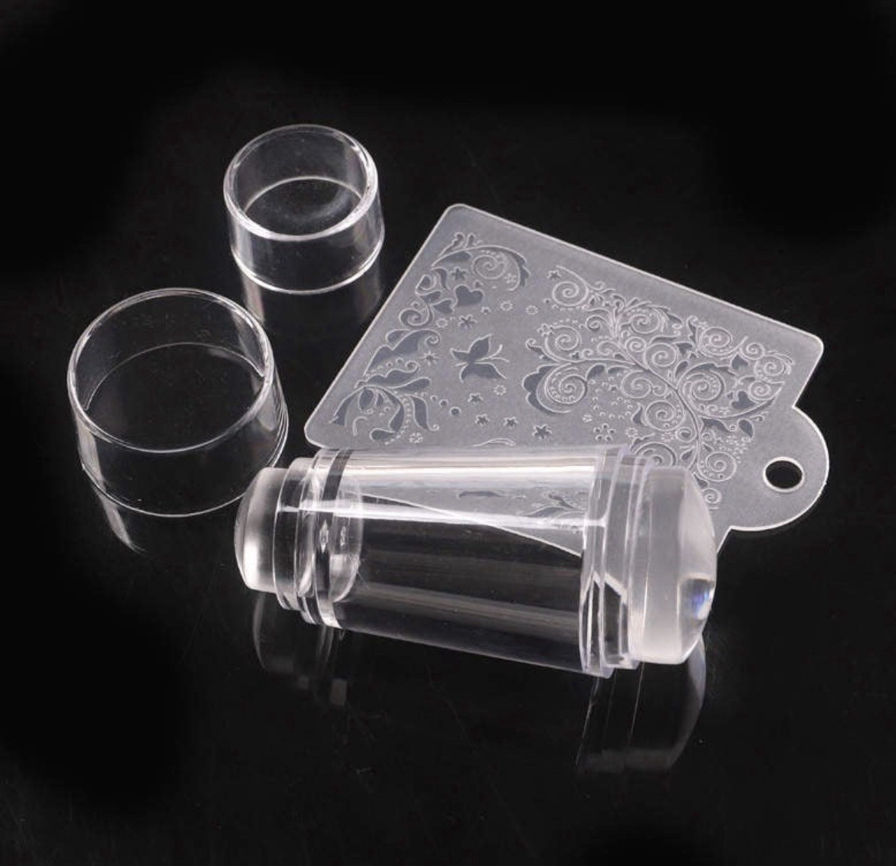 Clear Transparent Nail Stamping Stamper w/ Lid, Detachable Floral Scraper