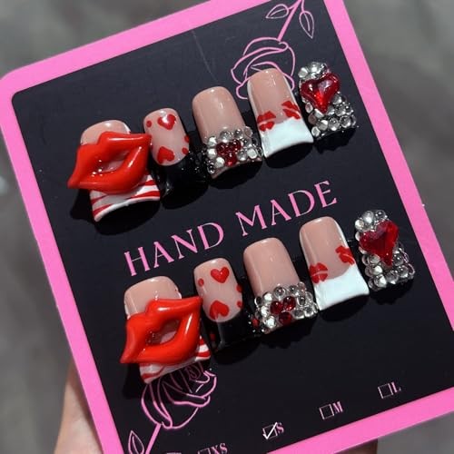 10Pcs Valentine’s Day Press on Nails Handmade Duck Press on Nails Style 15 (S)
