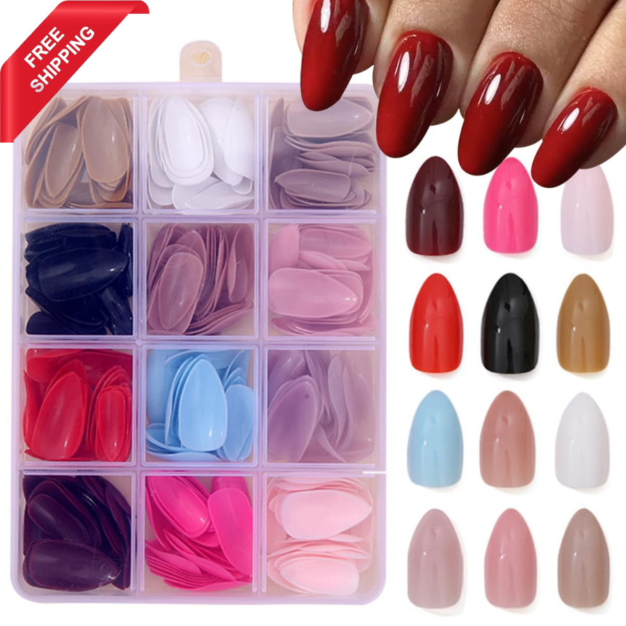 288Pcs Short Almond Press On Nails 12 Color Set
