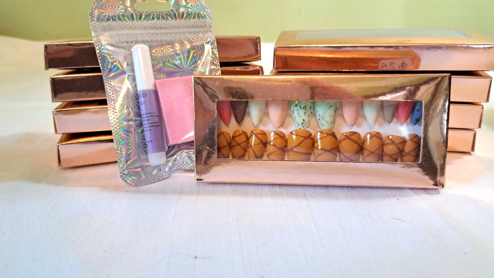 Hand Painted Ice Cream Cone Nails- All Sizes 20pc Almond Novelty Kawaii NIB
