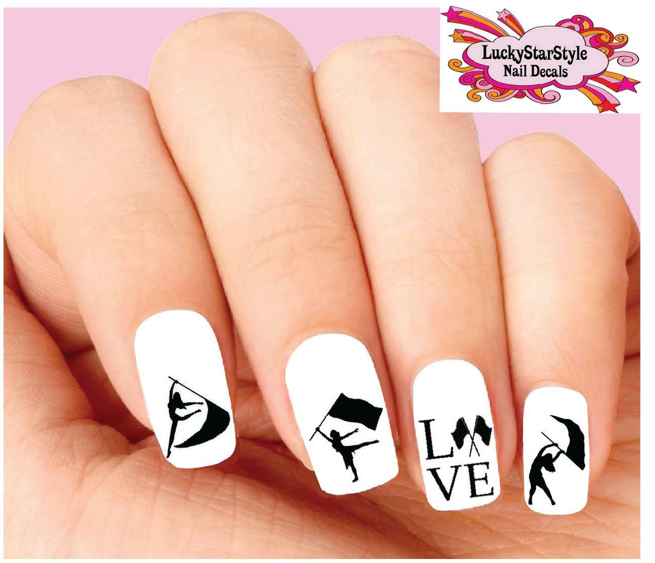 Waterslide Nail Decals Set of 20 – Color Guard Flag Spinning Silhouette Assorted