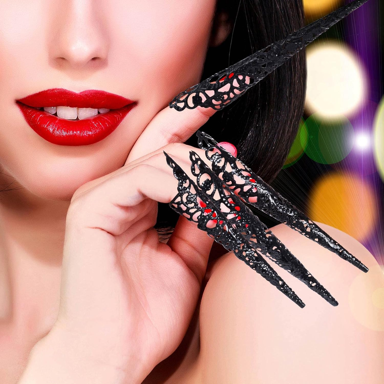 10 Pack Finger Nail Tip Claw Rings, Ancient Queen Costume Fingertip Claw Nail Ri