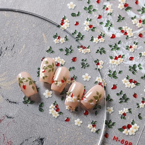 Flower Nail Stickers for Nail Art Spring Summer White Flowers with Flower Style