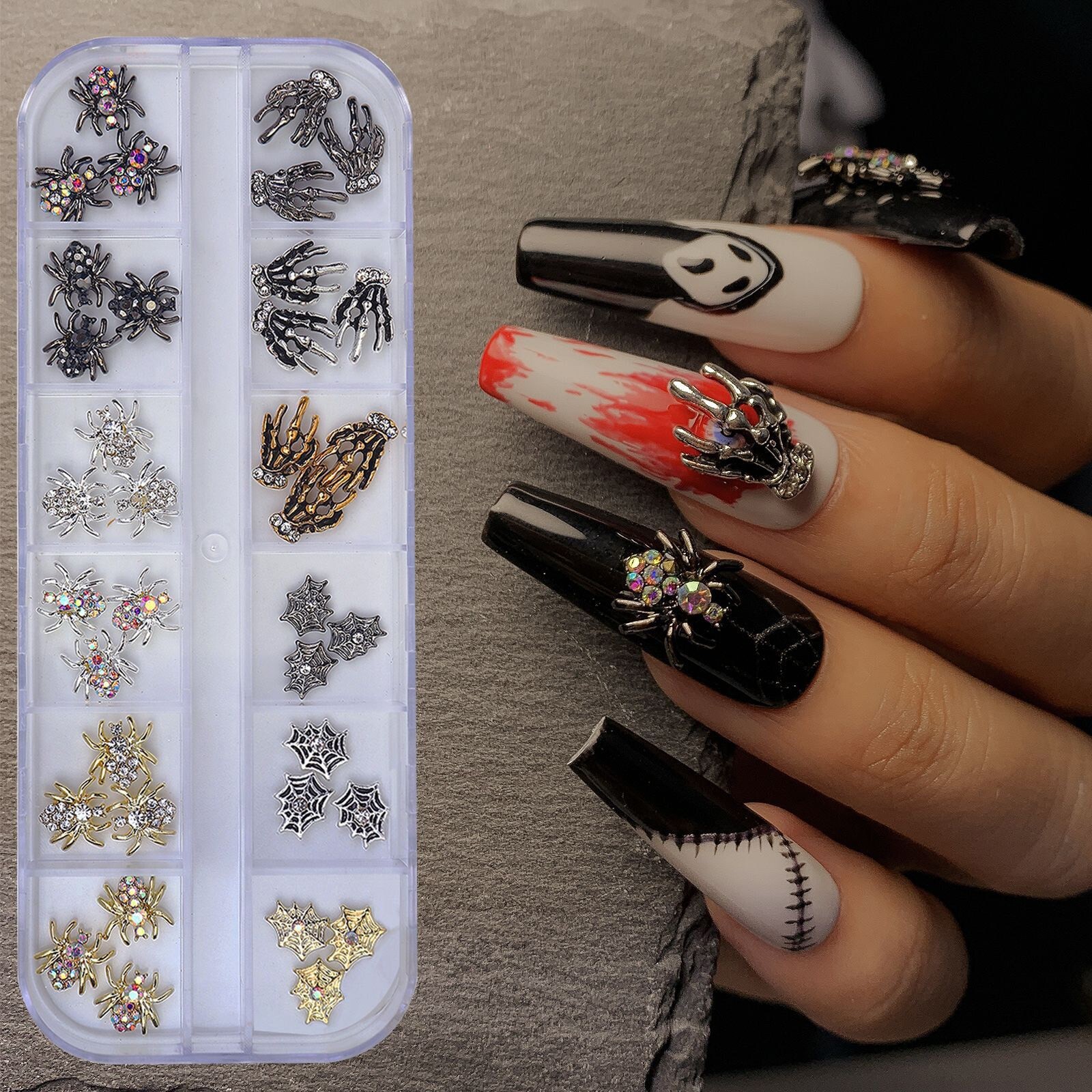 Halloween Nail Art Skull Hand Charms Spider Hands 3D Design for Nails DIY Decor
