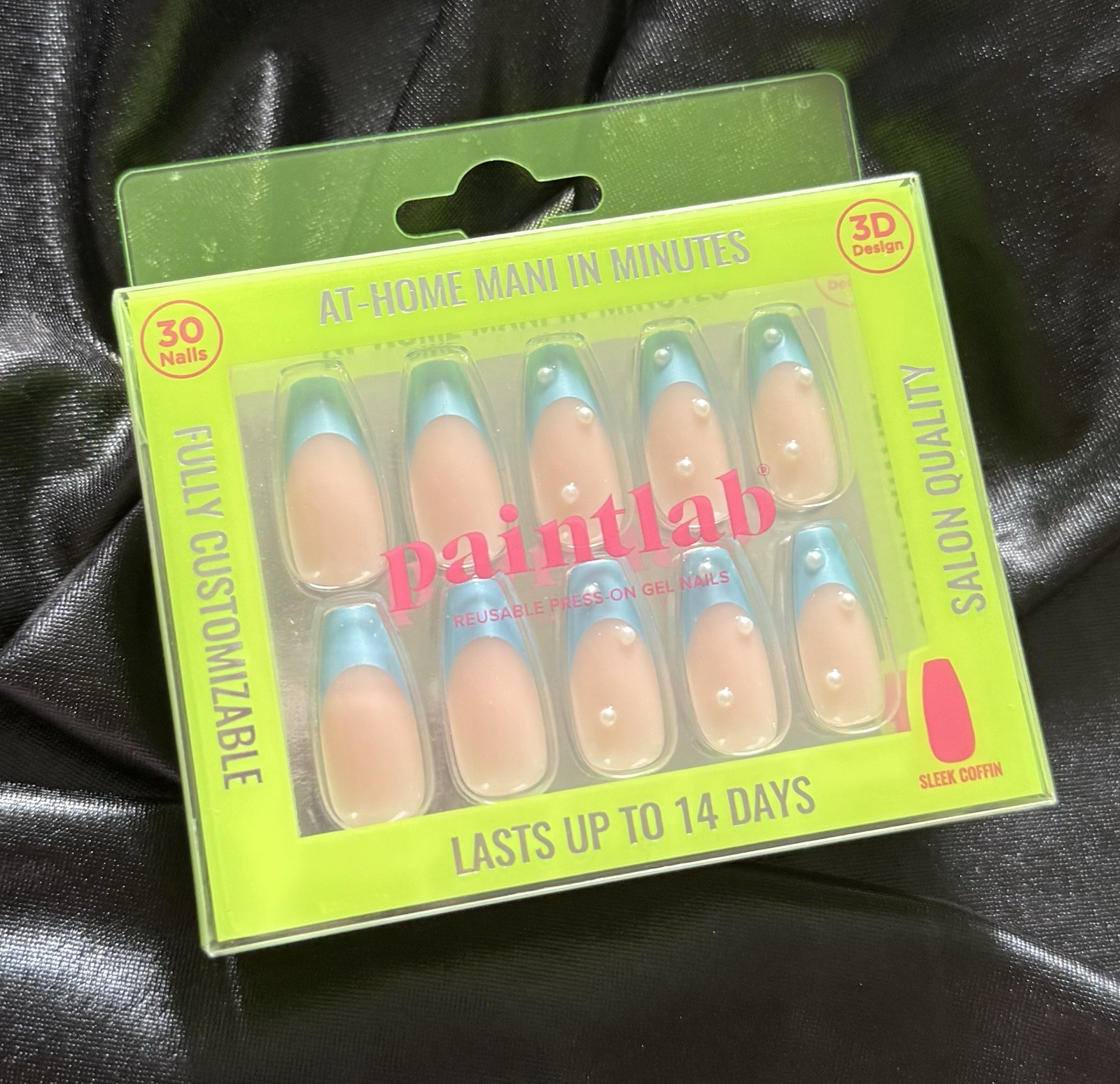 Paintlab Press On Nails, Metallic Blue French with Pearls~Includes Free Gifts💝